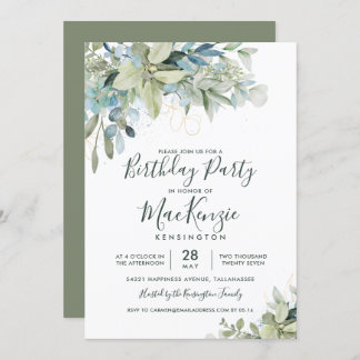 Elegant Eucalyptus Greenery Birthday Party Einladung