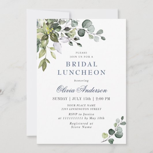 Elegant Eucalyptus Greenery Bridal Luncheon Einladung (Vorderseite)