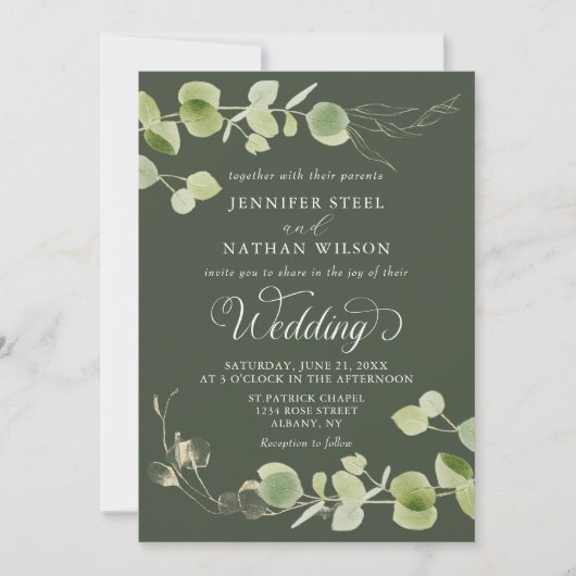 Elegant Eucalyptus Greenery Double-Sided Wedding Einladung (Vorderseite)