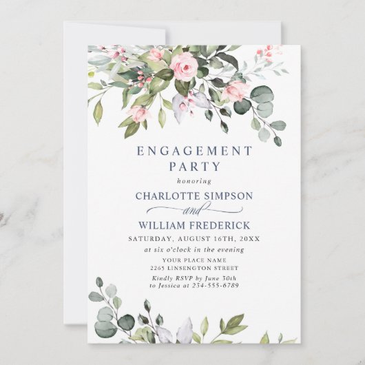 Elegant Eucalyptus Greenery ENGAGEMENT PARTY Einladung (Vorderseite)