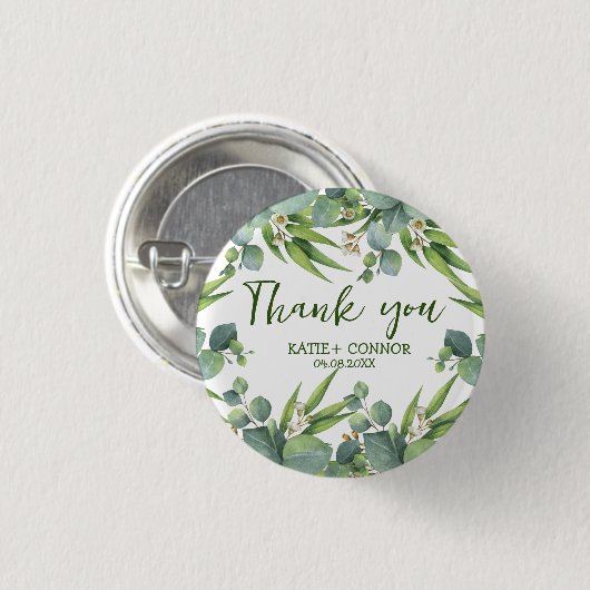 Elegant Eucalyptus Greenery Gefallen Vielen Dank Button (Vorne & Hinten)