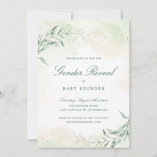 Elegant Eucalyptus Greenery Gender Reveal Einladung (Vorderseite)
