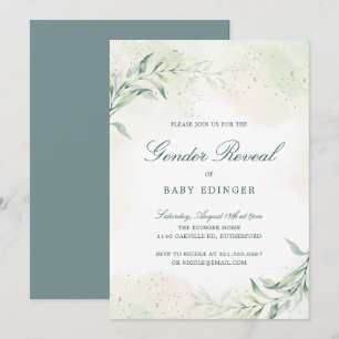 Elegant Eucalyptus Greenery Gender Reveal Einladung