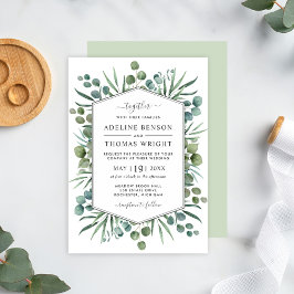 Elegant Eucalyptus Greenery Geometric Wedding Einladung