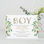 Elegant Eucalyptus Greenery Gold Baby Boy Shower Einladung (Stehend Vorderseite)