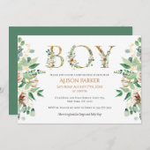 Elegant Eucalyptus Greenery Gold Baby Boy Shower Einladung (Vorne/Hinten)