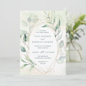 Elegant Eucalyptus Greenery Gold Geometric Wedding Einladung (Stehend Vorderseite)