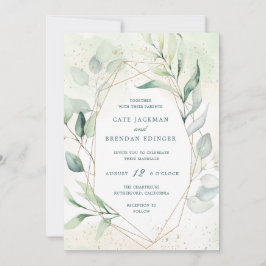Elegant Eucalyptus Greenery Gold Geometric Wedding Einladung