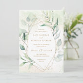 Elegant Eucalyptus Greenery Gold Geometric Wedding Einladung (Stehend Vorderseite)