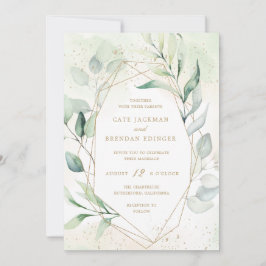 Elegant Eucalyptus Greenery Gold Geometric Wedding Einladung