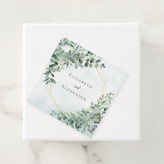 Elegant Eucalyptus Greenery Gold Geometric Wedding Geschenkanhänger (Beispiel)