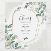 Elegant Eucalyptus Greenery Gold Geometric Wedding Weinetikett (Einzelnes Label)
