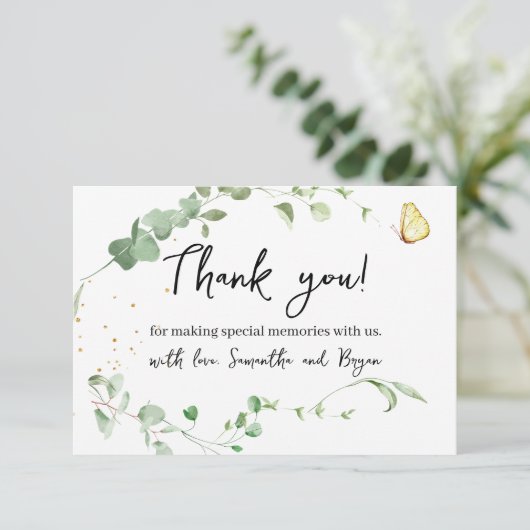 Elegant Eucalyptus Greenery Gold Sparkle Dankeskarte (Stehend Vorderseite)