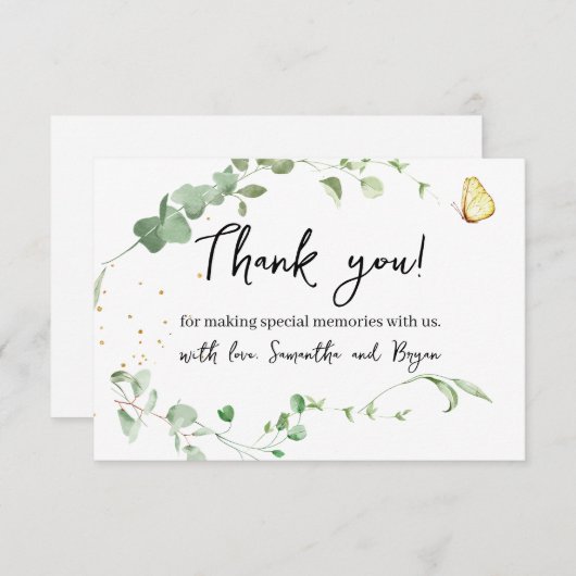 Elegant Eucalyptus Greenery Gold Sparkle Dankeskarte (Vorne/Hinten)