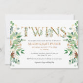 Elegant Eucalyptus Greenery Gold Twin Baby Shower Einladung (Vorderseite)