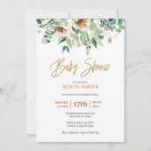Elegant Eucalyptus Greenery Gold Typografy Baby Einladung (Vorderseite)