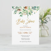 Elegant Eucalyptus Greenery Gold Typografy Baby Einladung (Stehend Vorderseite)