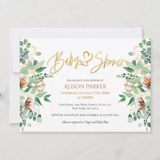 Elegant Eucalyptus Greenery Gold Typografy Einladung (Vorderseite)