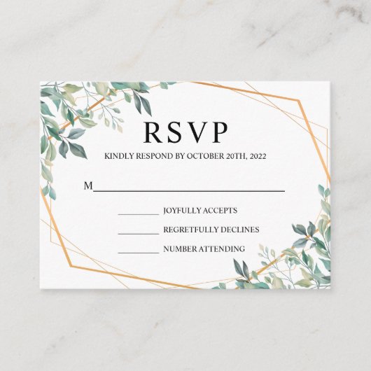 Elegant Eucalyptus Greenery Gold Wedding RSVP Begleitkarte (Vorderseite)