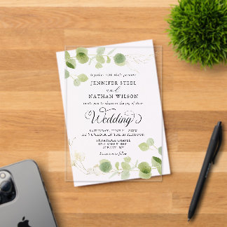 Elegant Eucalyptus Greenery Minimalist Wedding Acryleinladungen