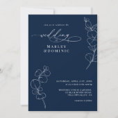 Elegant Eucalyptus Greenery Navy Blue Wedding Einladung (Vorderseite)