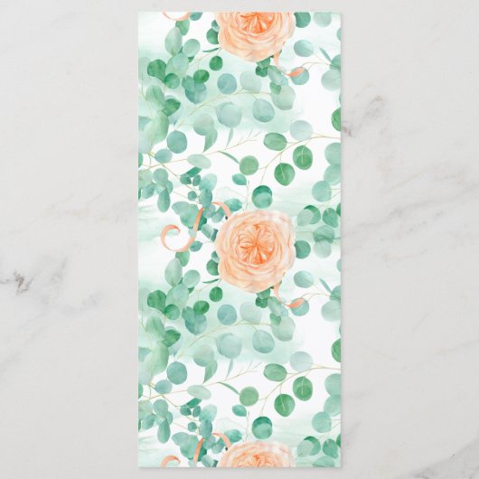 Elegant Eucalyptus Greenery Peach Floral Menükarte (Rückseite)