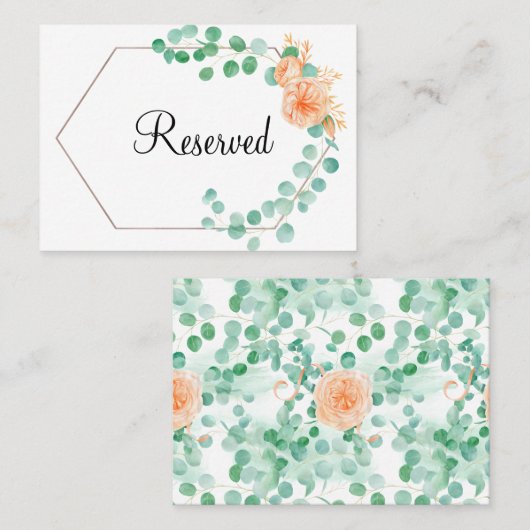 Elegant Eucalyptus Greenery Peach Floral Platzkarte (Vorne/Hinten)