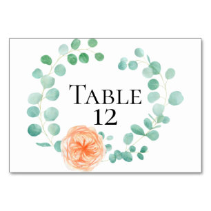 Elegant Eucalyptus Greenery Peach Floral Tischnummer