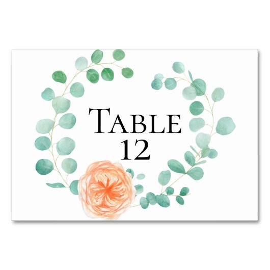 Elegant Eucalyptus Greenery Peach Floral Tischnummer (Rückseite)