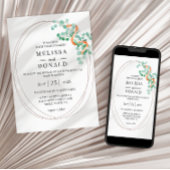 Elegant Eucalyptus Greenery Peach Floral Wedding Einladung
