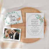 Elegant Eucalyptus Greenery Peach Floral Wedding Einladung