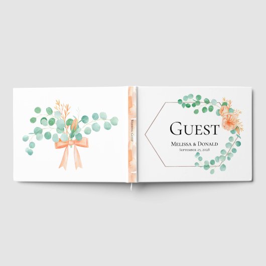 Elegant Eucalyptus Greenery Peach Floral Wedding Gästebuch (Voll)