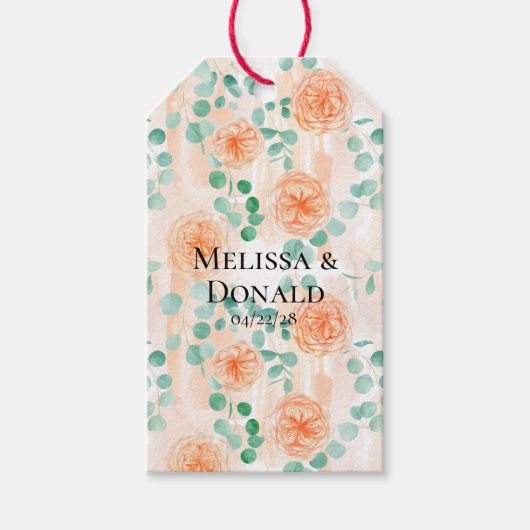 Elegant Eucalyptus Greenery Peach Floral Wedding Geschenkanhänger (Vorderseite)