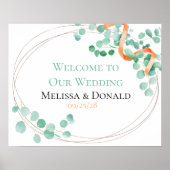 Elegant Eucalyptus Greenery Peach Floral Wedding Poster (Vorne)