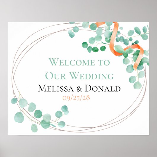 Elegant Eucalyptus Greenery Peach Floral Wedding Poster (Vorne)