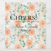 Elegant Eucalyptus Greenery Peach Floral Weinetikett (Einzelnes Label)