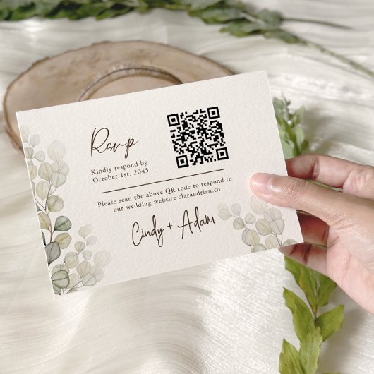 Elegant Eucalyptus Greenery Qr Code Wedding RSVP Karte