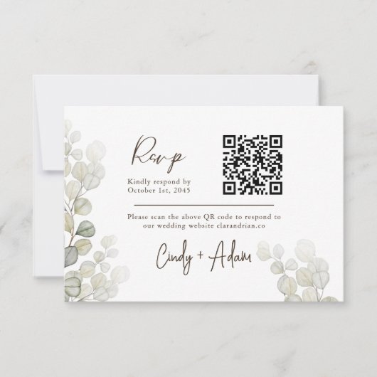 Elegant Eucalyptus Greenery Qr Code Wedding RSVP Karte (Vorderseite)