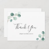 Elegant Eucalyptus Greenery Rustic Baby Shower Dankeskarte (Vorne/Hinten)