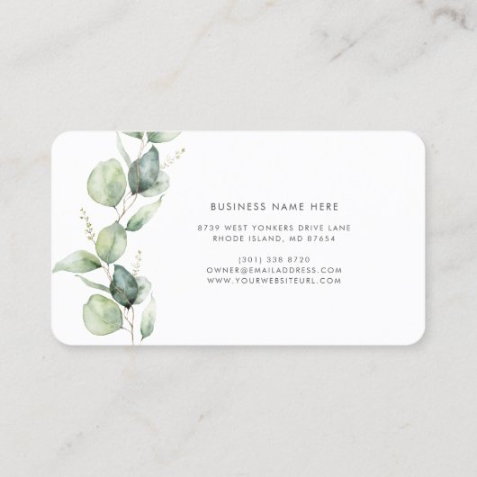 Elegant Eucalyptus Greenery Script Beauty Salon Visitenkarte (Rückseite)