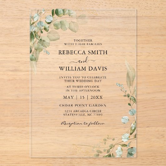 Elegant Eucalyptus Greenery Wedding Acryleinladungen (Vorderseite)