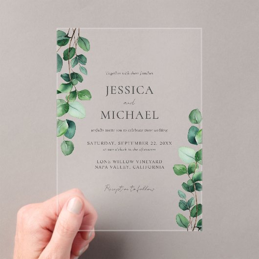 Elegant Eucalyptus Greenery Wedding Acryleinladungen (Insitu (Handheld))