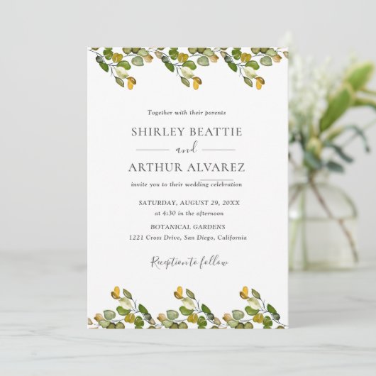 Elegant Eucalyptus Greenery Wedding Einladung (Stehend Vorderseite)