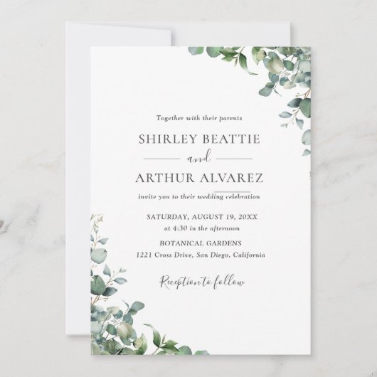 Elegant Eucalyptus Greenery Wedding Einladung (Vorderseite)