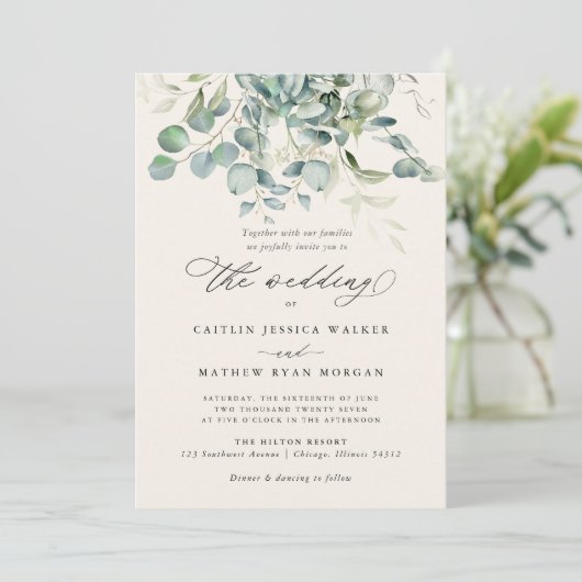 Elegant Eucalyptus Greenery Wedding Einladung (Stehend Vorderseite)