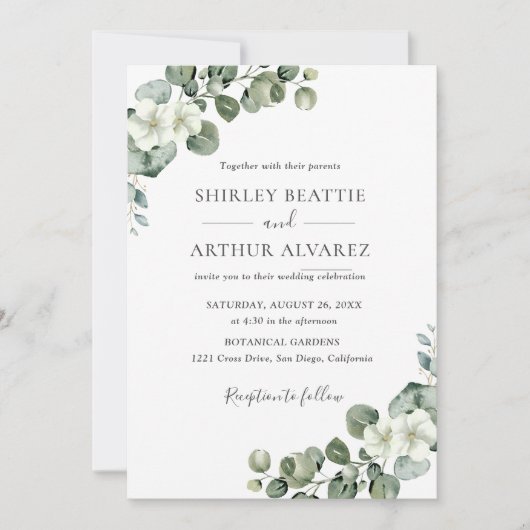 Elegant Eucalyptus Greenery Wedding Einladung (Vorderseite)