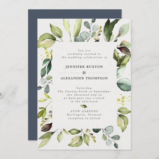 Elegant Eucalyptus Greenery Wedding Einladung (Vorne/Hinten)