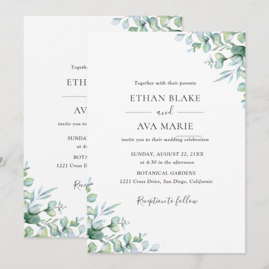 Elegant Eucalyptus Greenery Wedding  Invitation Einladung (Vorne/Hinten)