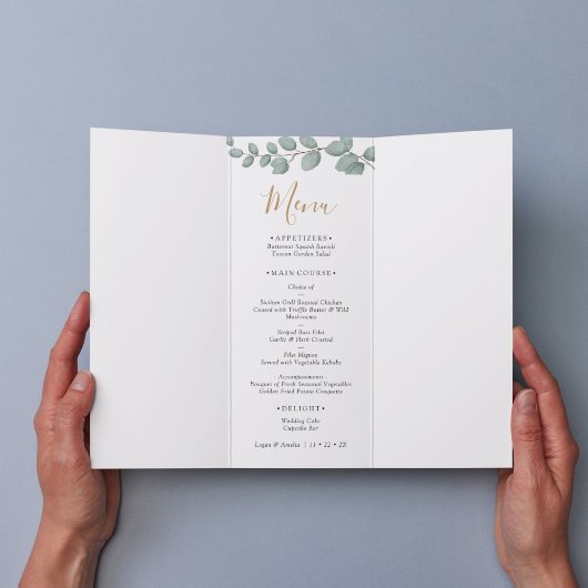 Elegant Eucalyptus Greenery Wedding Menükarte