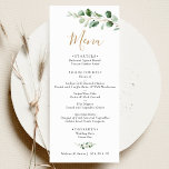 Elegant Eucalyptus Greenery Wedding Menükarte<br><div class="desc">Dieses Menü wurde speziell für die Abstimmung mit unserer Hochzeitskollektion Moody Greenery entworfen und bietet ein türkisblaues Eukalyptus-Aquarell-Blattwerk,  das mit einem geometrischen Rahmen auf der Rückseite aus goldenem Grün versehen ist. Um erweiterte Änderungen vorzunehmen,  klicken Sie unter Anpassen dieser Vorlage auf "Klicken Sie,  um weitere Anpassungen vorzunehmen".</div>